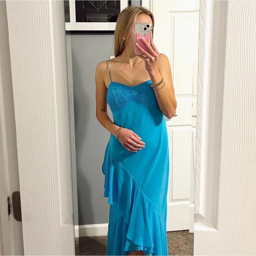 Faviana New York Blue Sparkly Y2K Midi Dress